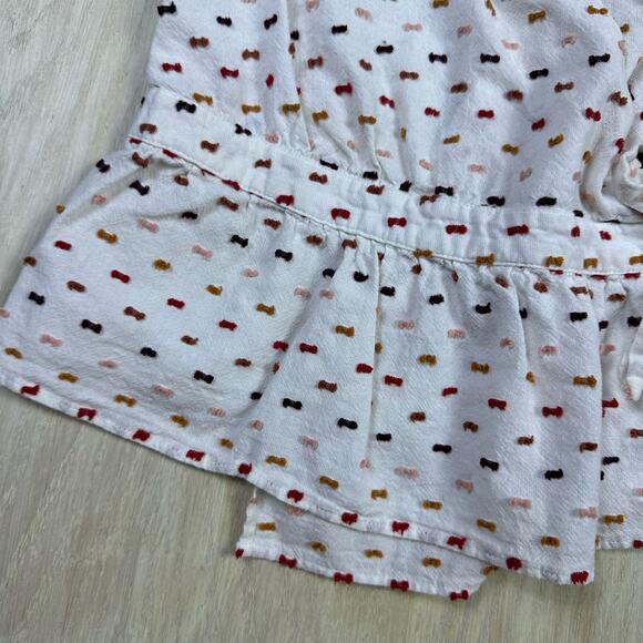 Madewell Ivory Clipdot Ruffle Hem Side Tie Wrap Textured Short Sleeve Top Small - Picture 4 of 12